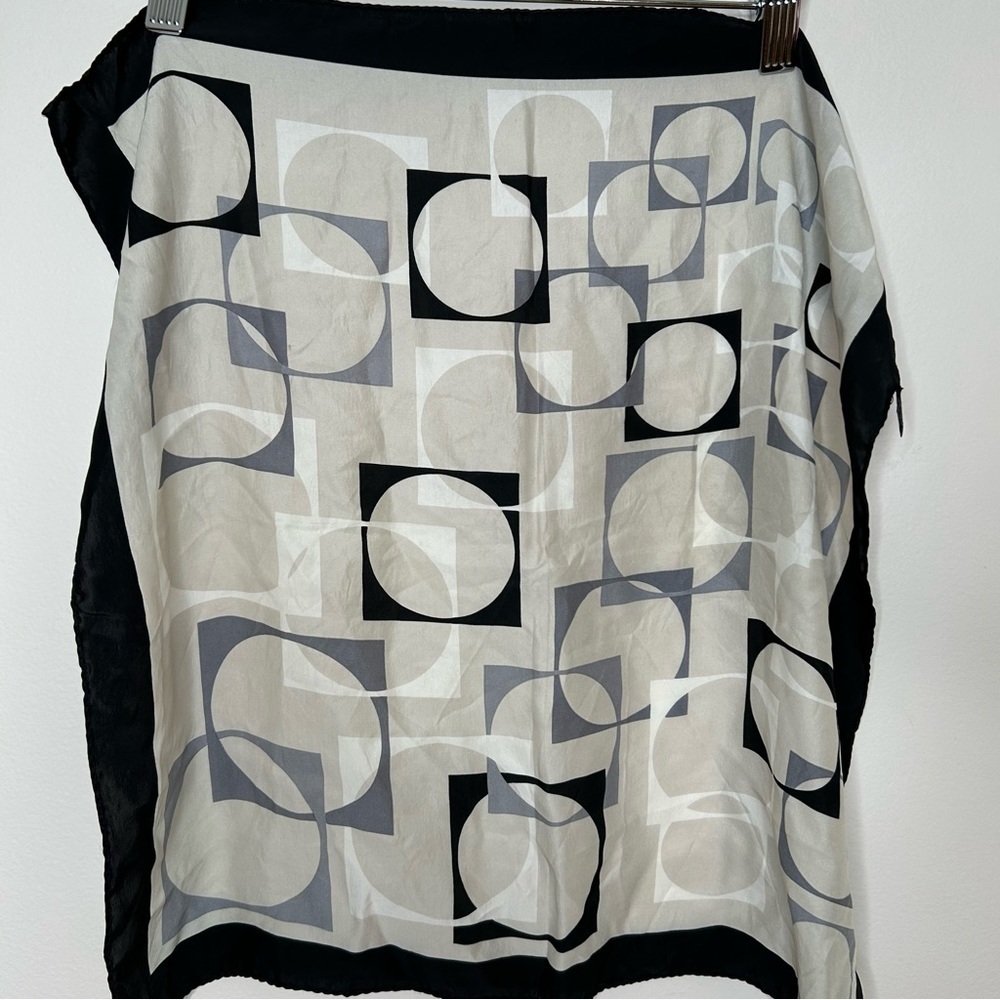 The Tie  Rack Silk Scarf Small Square Neckerchief Black and White Print